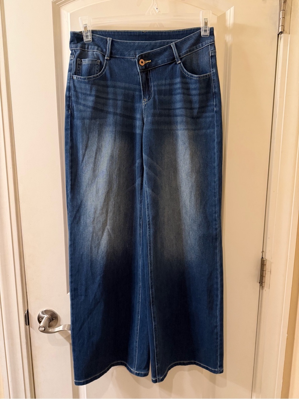 HALARA Flex Asymmetric Waist Wide Leg Jeans Small Tall Paint Blue Denim